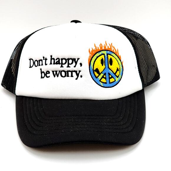 MARKET WOMEN'S MARKET SMILEY PEACE BE WORRY CHENILLE TRUCKER HAT - Picture 1 of 8